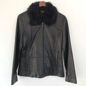 Wilsons Leather Womens Black Butter Leather Lambs Fur Jacket Medium Moto